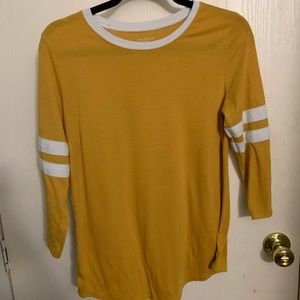 Mustard yellow 3 quarter sleeve baseball tee